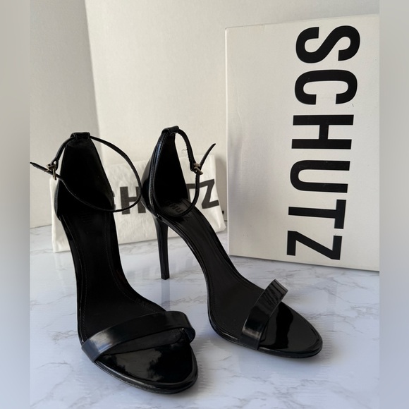 SCHUTZ Shoes - Schutz Womens Cadey Lee Black Patent Ankle Strap Dress Sandals Heels